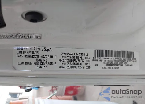 2016 Ram Promaster City Tradesman Slt from USA, damaged, VIN ZFBERFBT5G6B53069